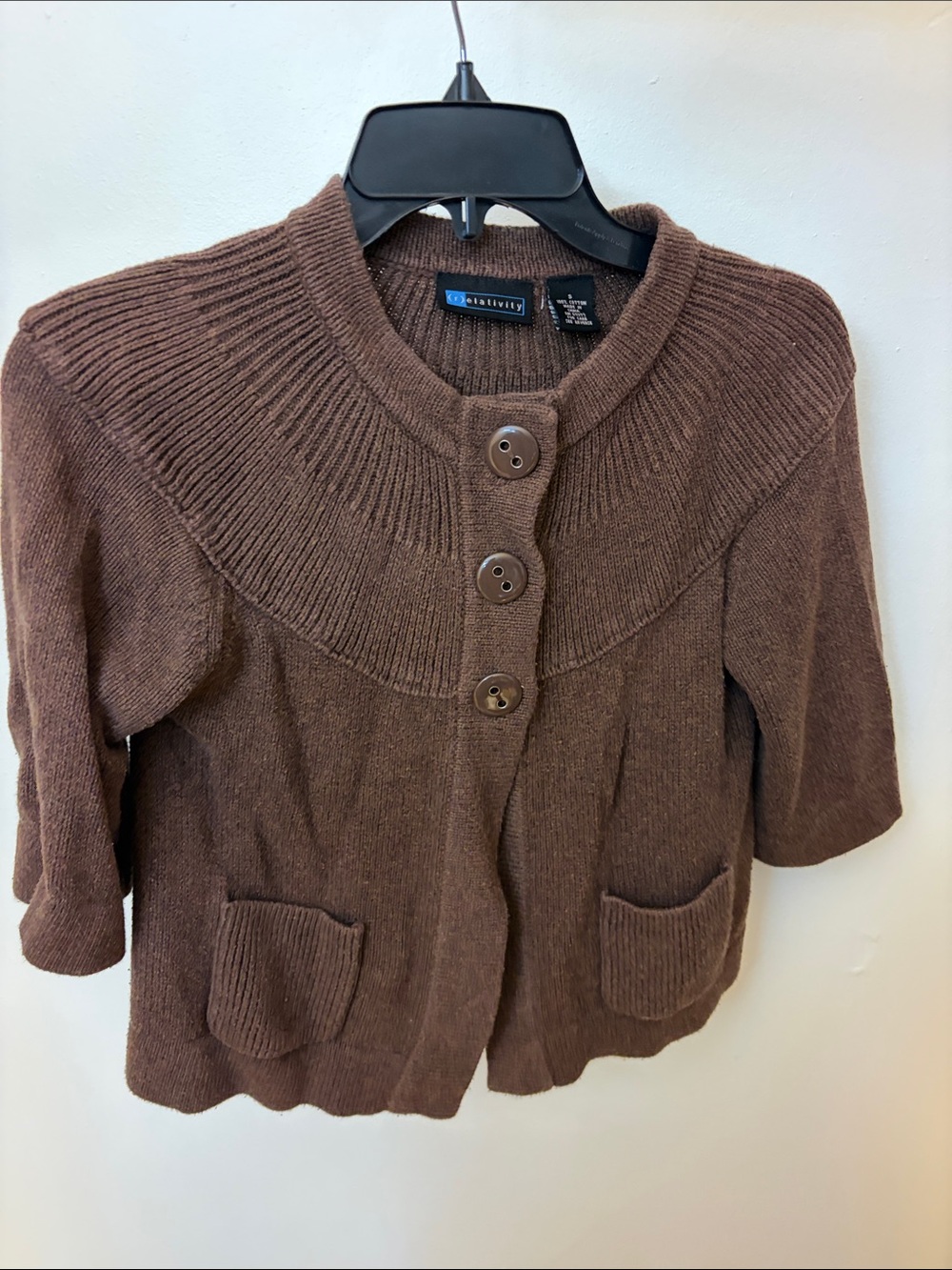 Relativity Brown Short-Sleeve Button Cardigan